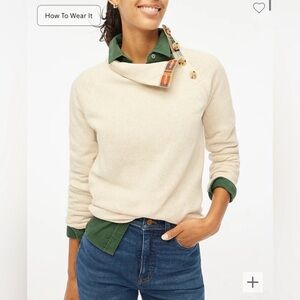 J. Crew mock neck sweater with flannel accent and button up neck, cream - S